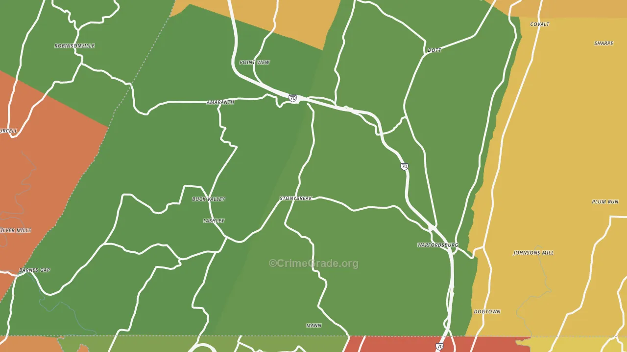 Warfordsburg, PA Map of Burglary Rates