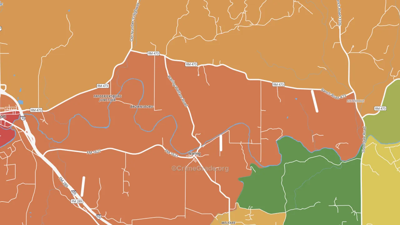 Waring, TX Map of Burglary Rates