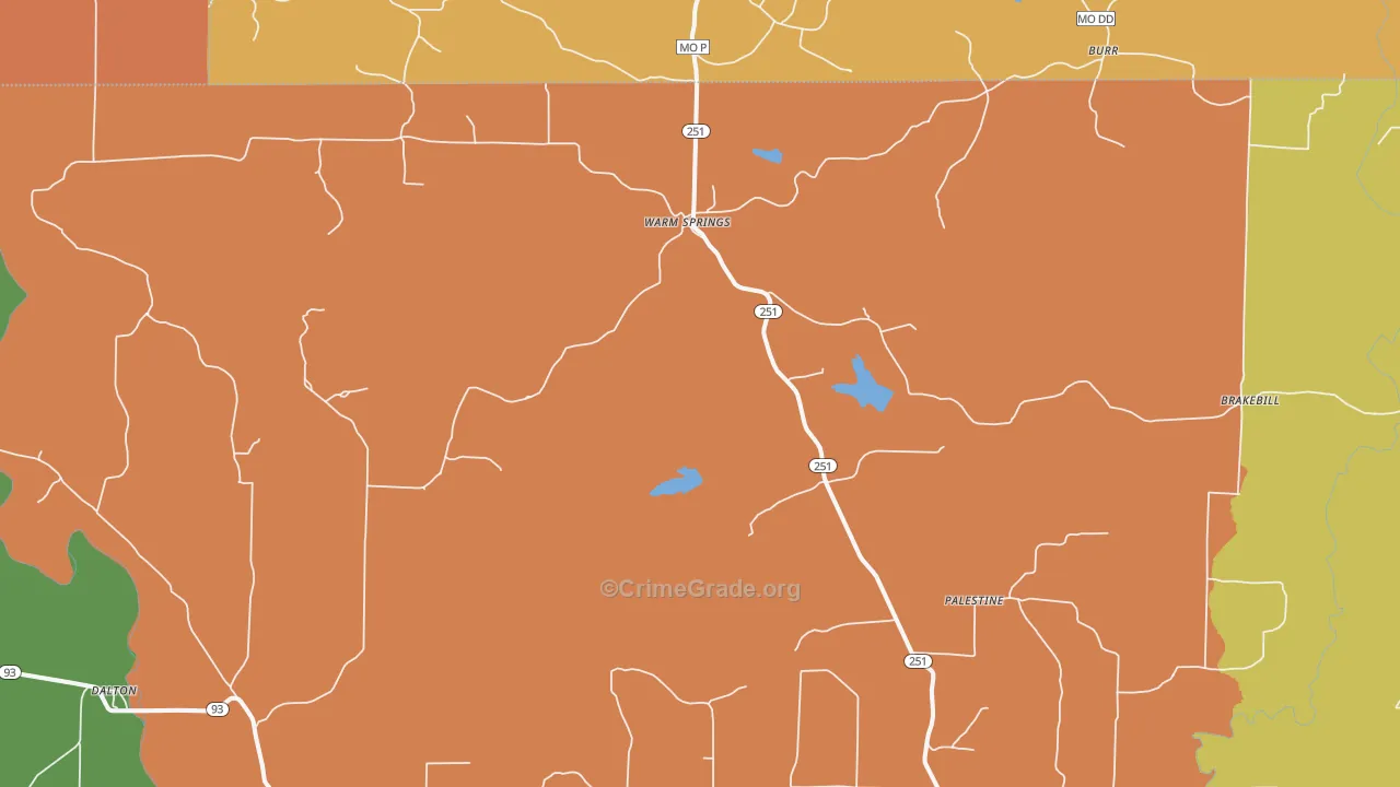 Warm Springs, AR Map of Burglary Rates