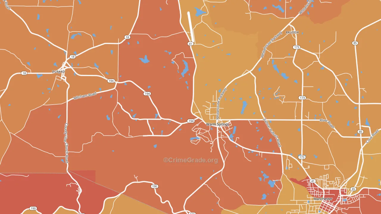 Warm Springs, GA Map of Burglary Rates