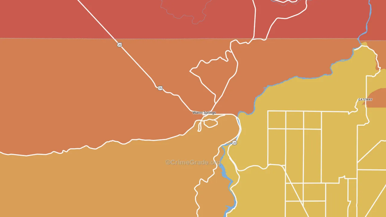Warm Springs, OR Map of Burglary Rates
