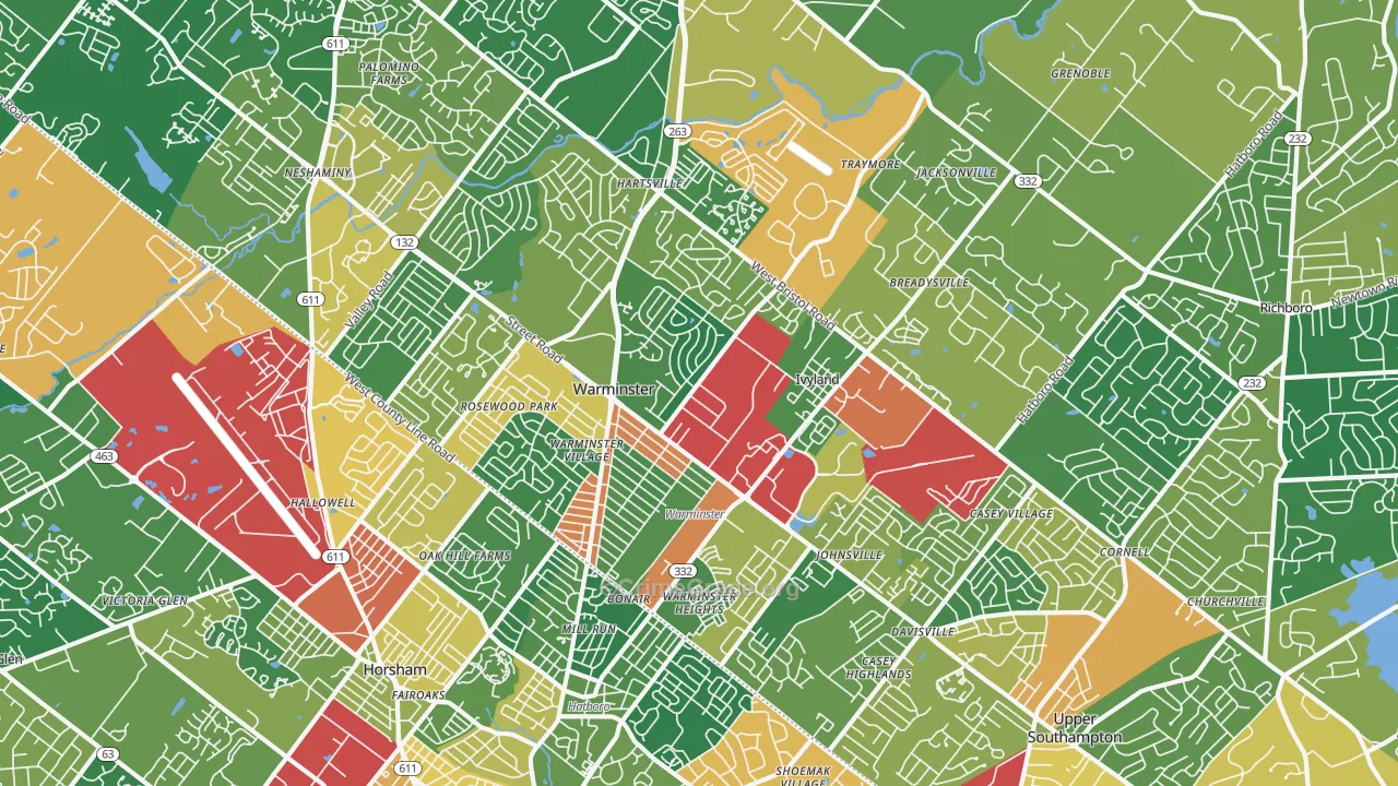 Warminster, PA Map of Burglary Rates