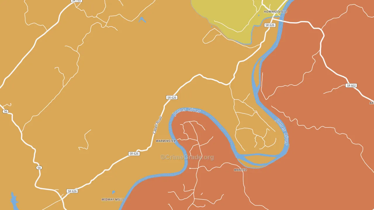 Warminster, VA Map of Burglary Rates