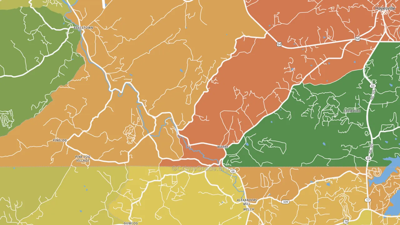 Warne, NC Map of Burglary Rates