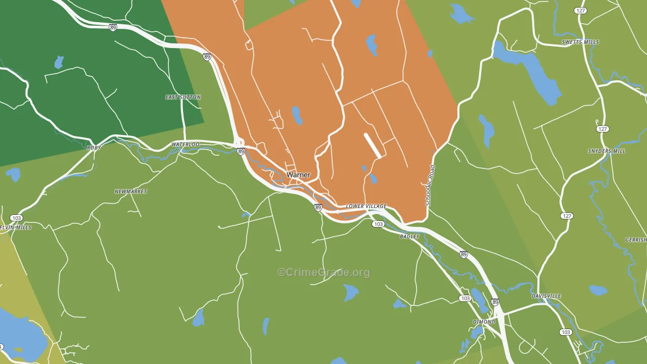 Warner, NH Map of Burglary Rates