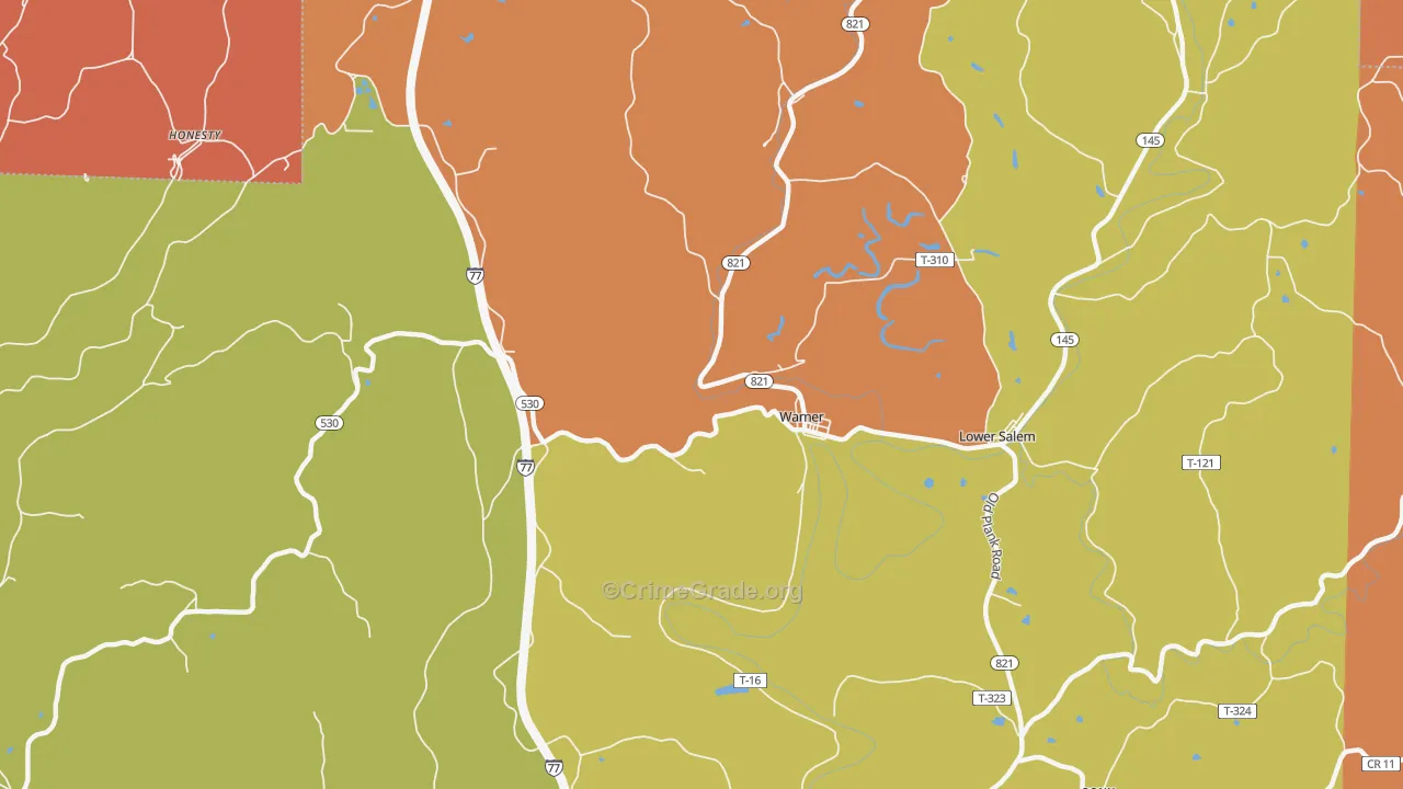 Warner, OH Map of Burglary Rates
