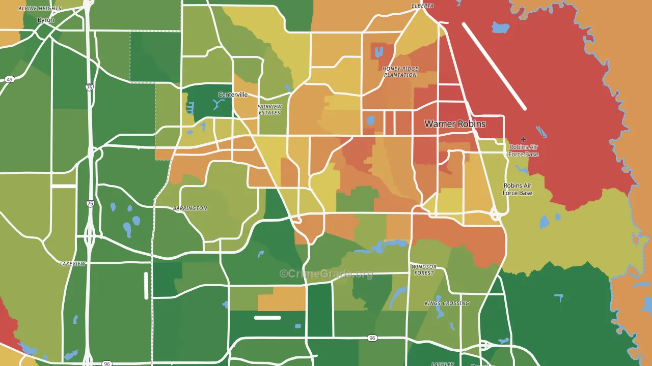 Warner Robins, GA Map of Burglary Rates