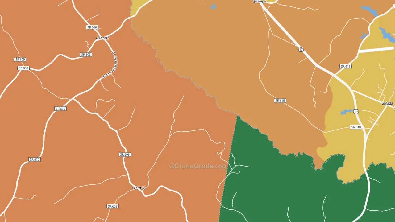 Warner, VA Map of Burglary Rates