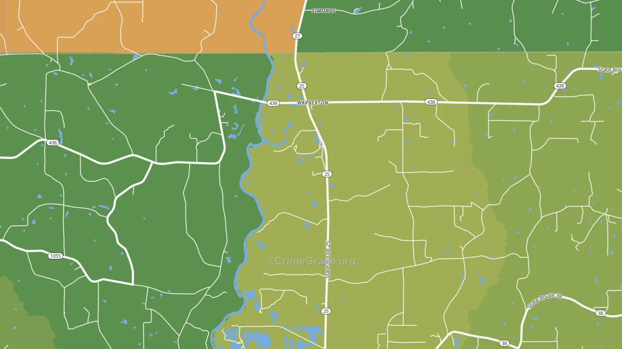 Warnerton, LA Map of Burglary Rates