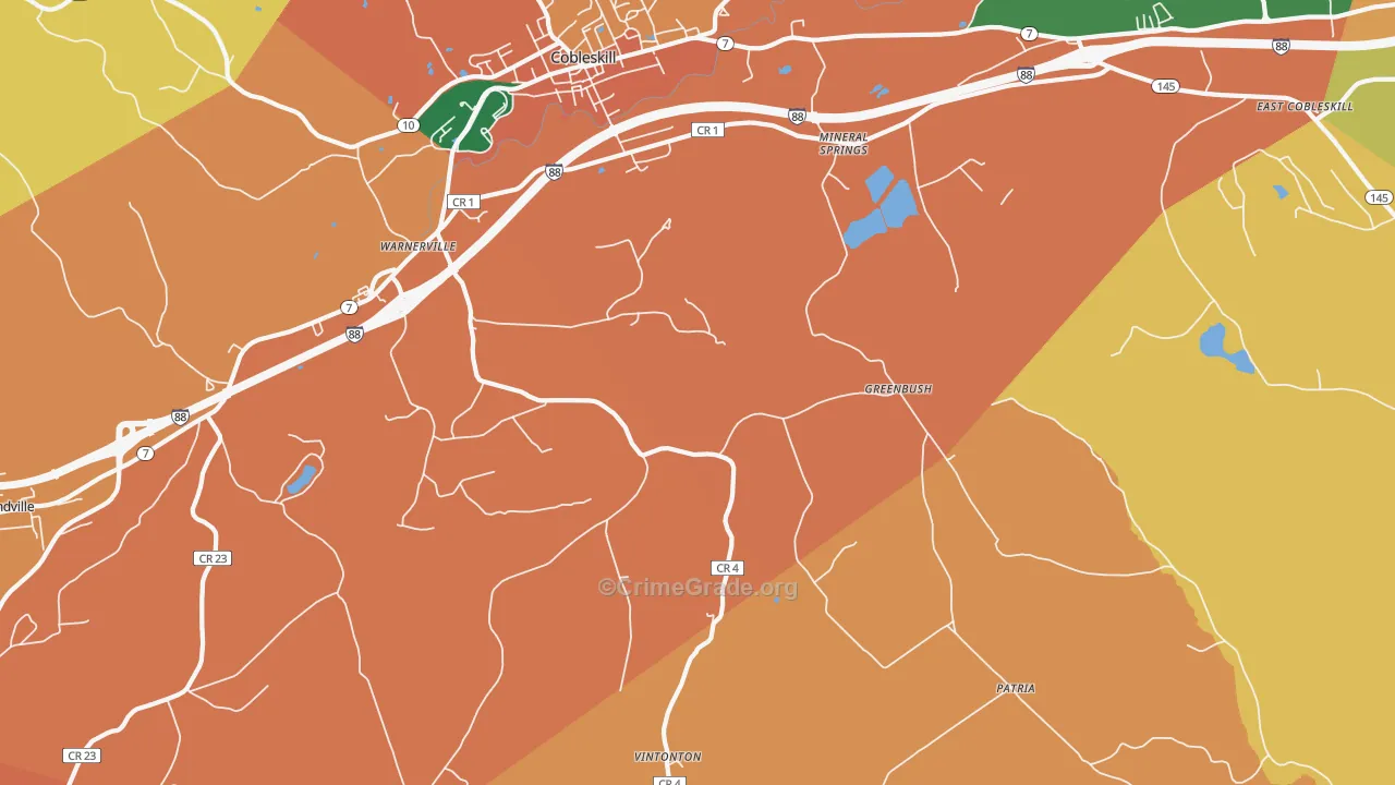 Warnerville, NY Map of Burglary Rates