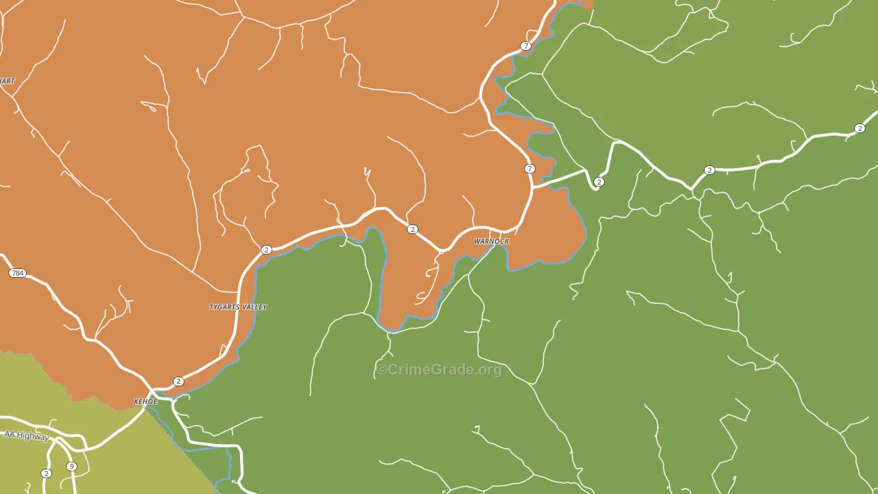 Warnock, KY Map of Burglary Rates
