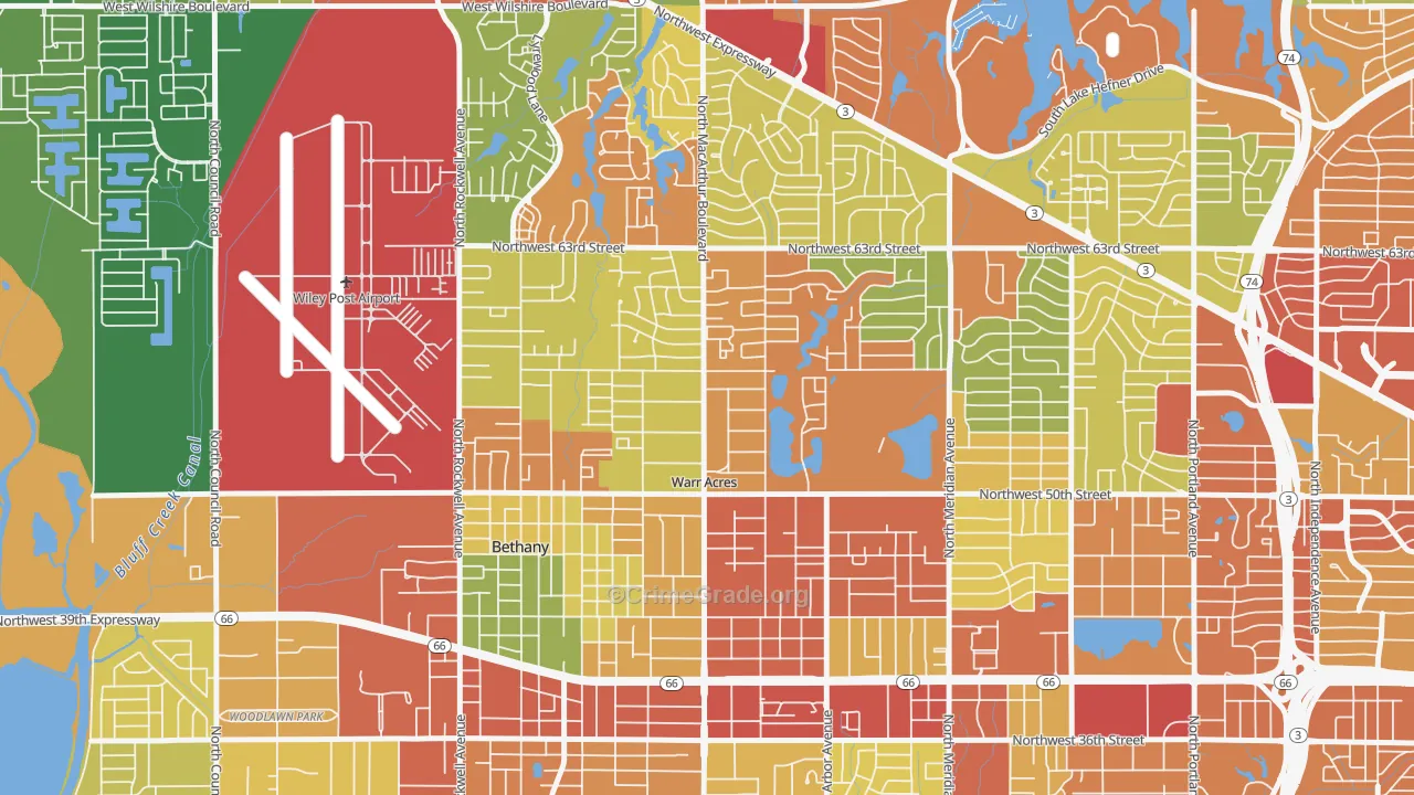 Warr Acres, OK Map of Burglary Rates