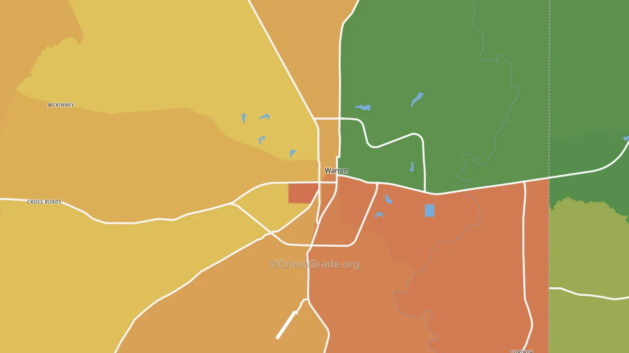 Warren, AR Map of Burglary Rates