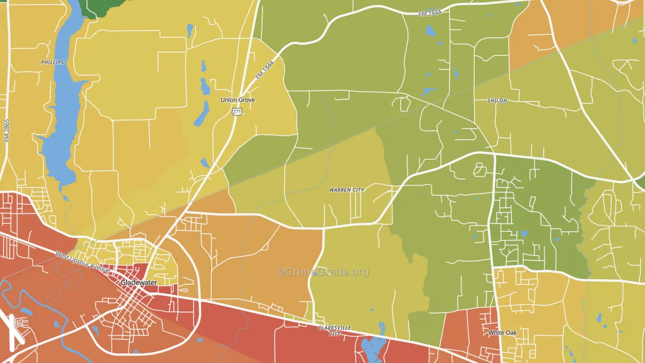 Warren City, TX Map of Burglary Rates