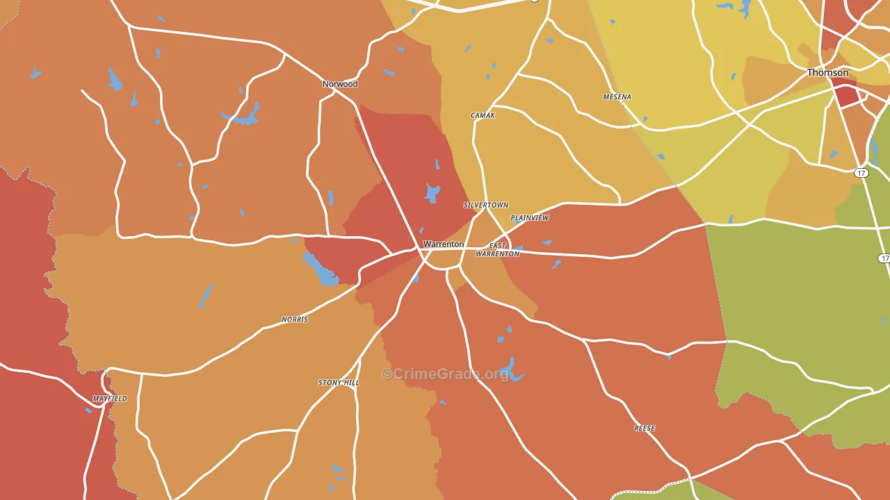 Warren County, GA Map of Burglary Rates