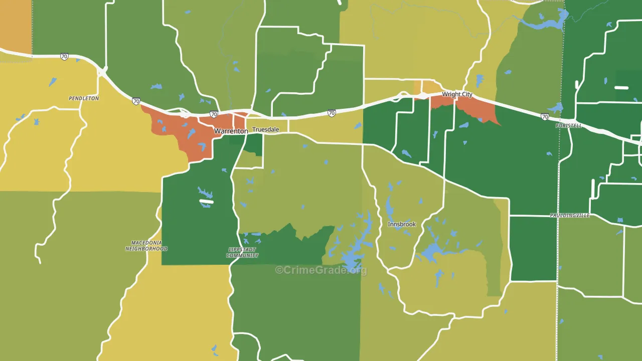 Warren County, MO Map of Burglary Rates