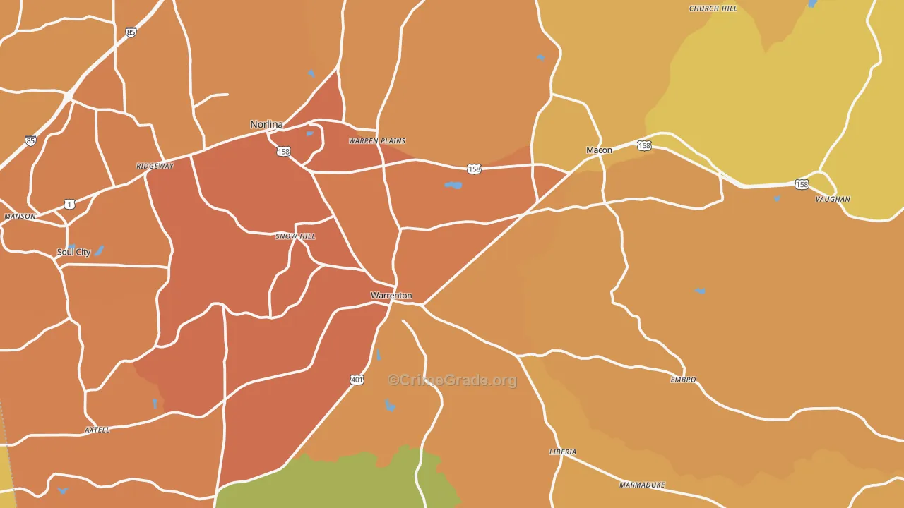 Warren County, NC Map of Burglary Rates
