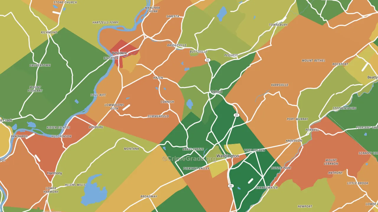 Warren County, NJ Map of Burglary Rates