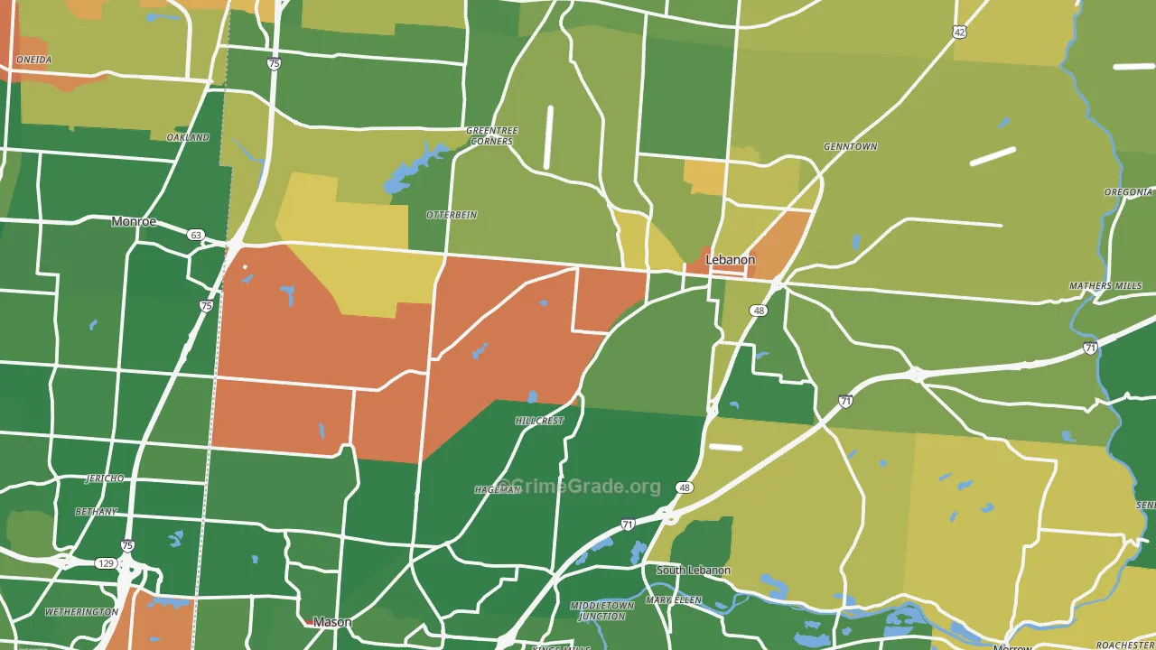 Warren County, OH Map of Burglary Rates