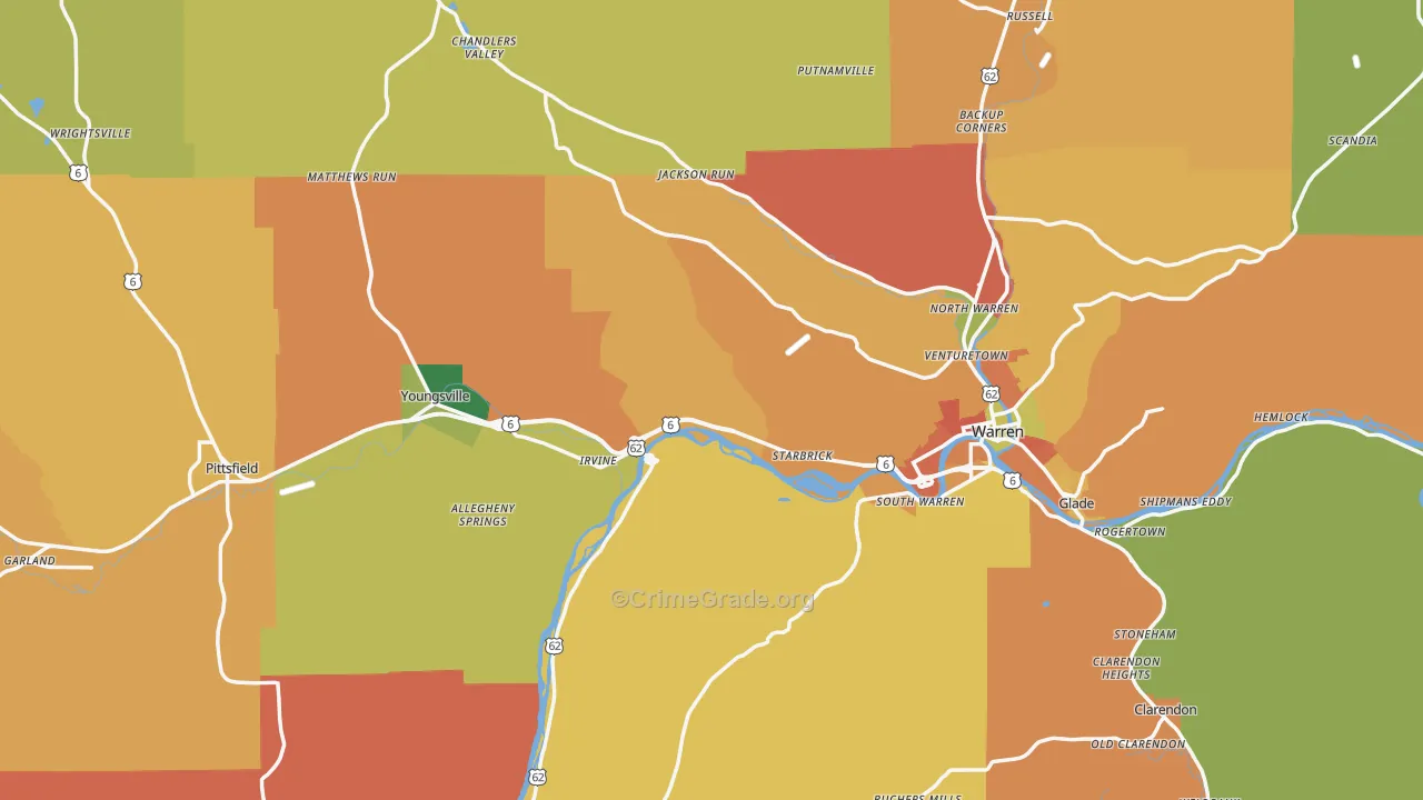 Warren County, PA Map of Burglary Rates