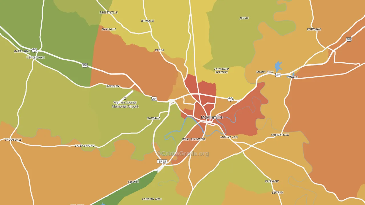 Warren County, TN Map of Burglary Rates