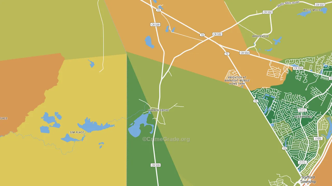 Warren Grove, NJ Map of Burglary Rates
