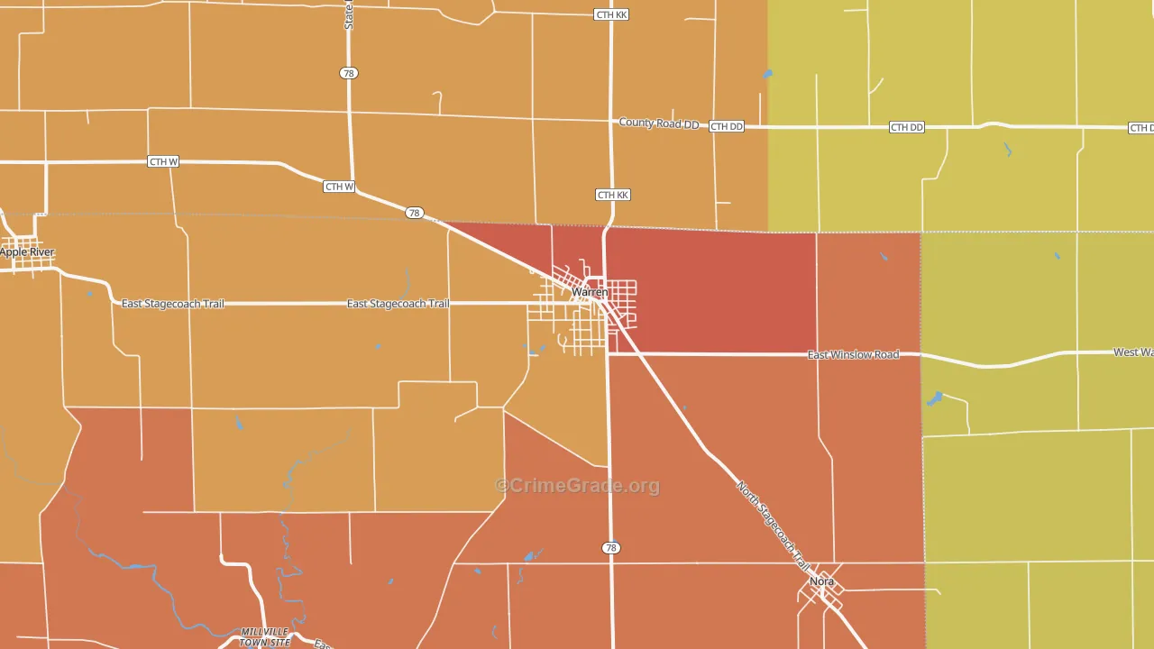Warren, IL Map of Burglary Rates