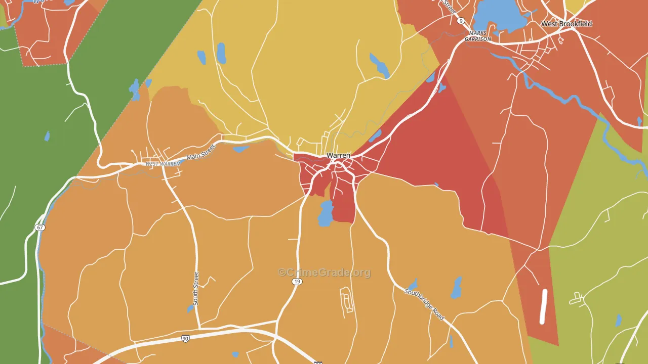 Warren, MA Map of Burglary Rates