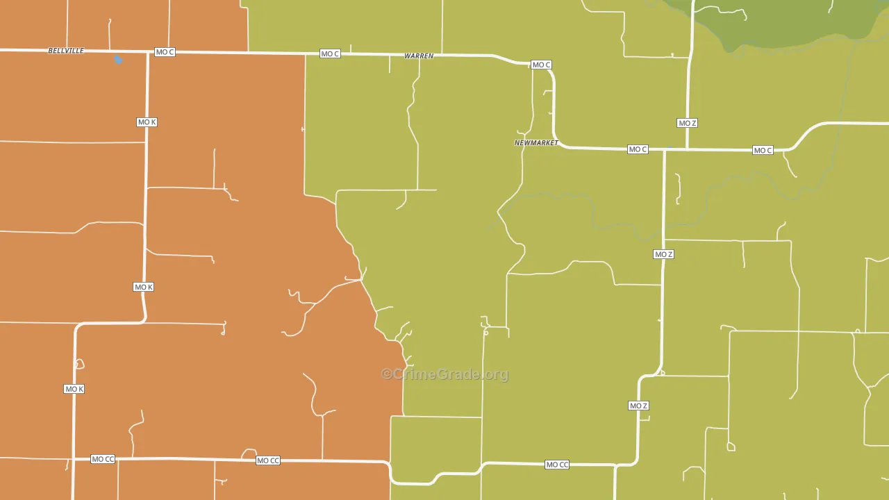 Warren, MO Map of Burglary Rates