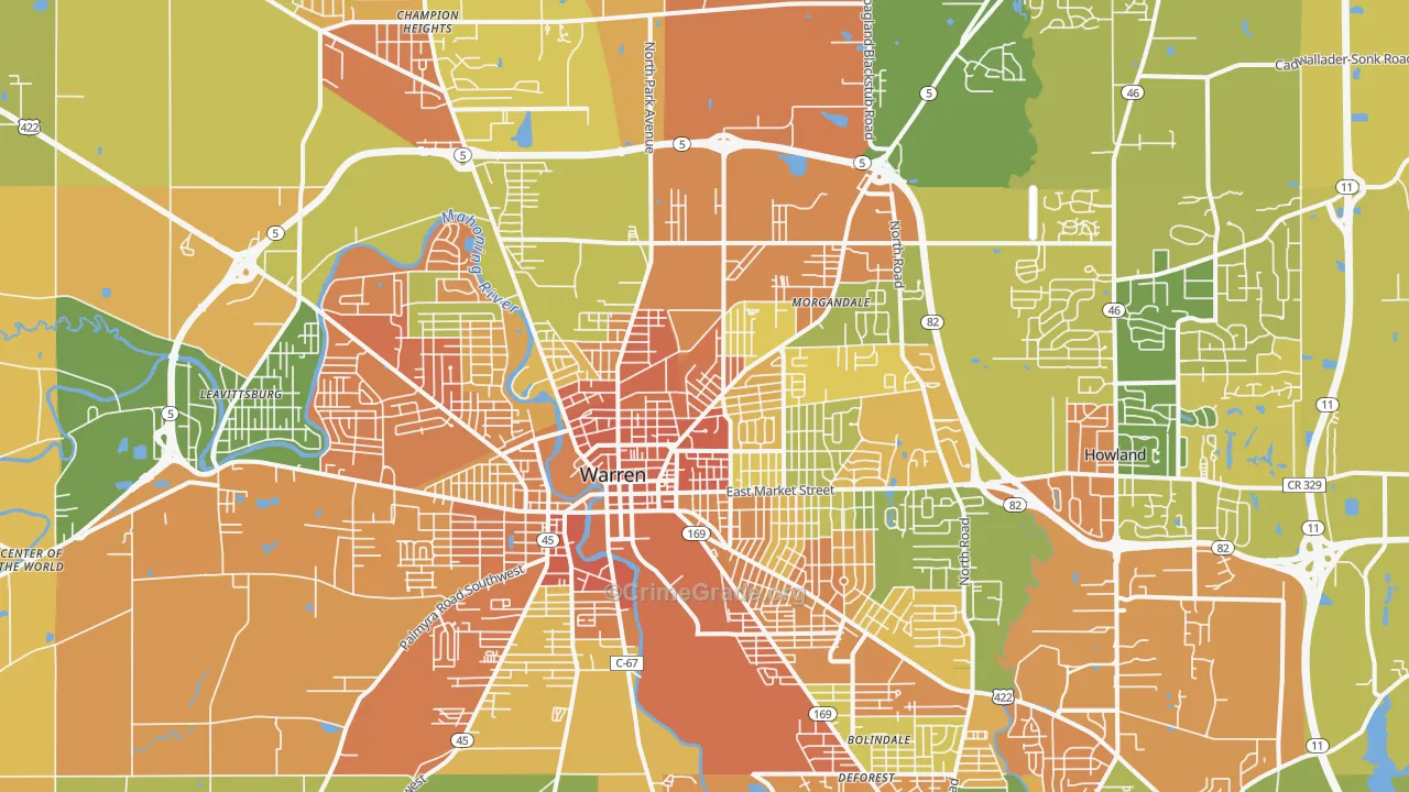 Warren, OH Map of Burglary Rates