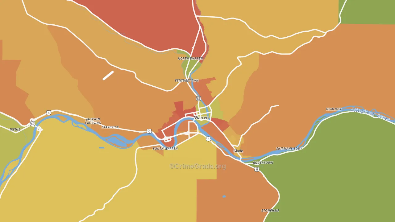 Warren, PA Map of Burglary Rates