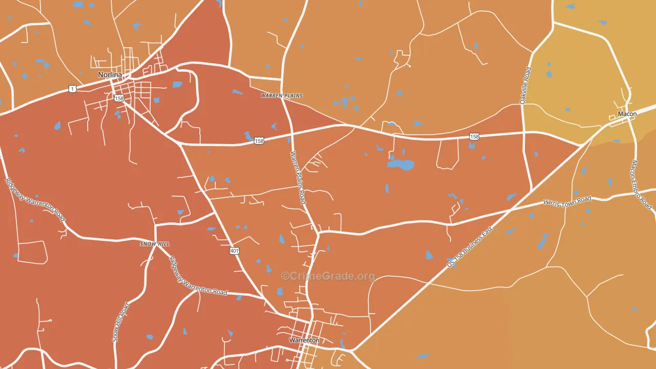 Warren Plains, NC Map of Burglary Rates