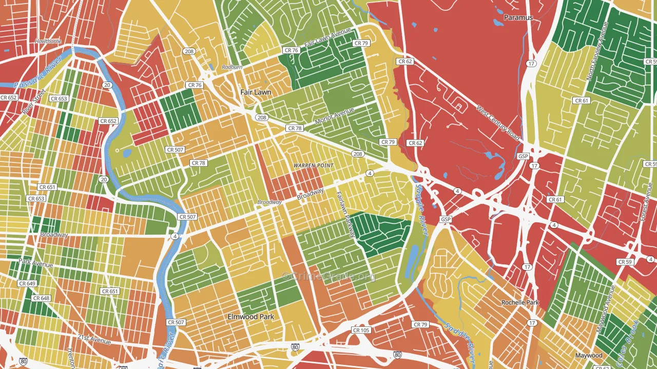 Warren Point, Fair Lawn, NJ Map of Burglary Rates