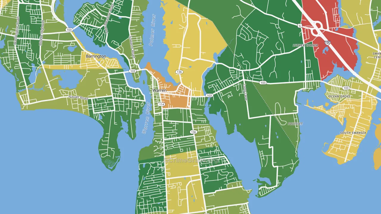 Warren, RI Map of Burglary Rates
