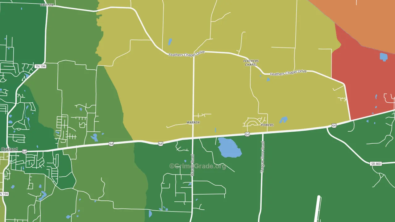 Warren, TN Map of Burglary Rates