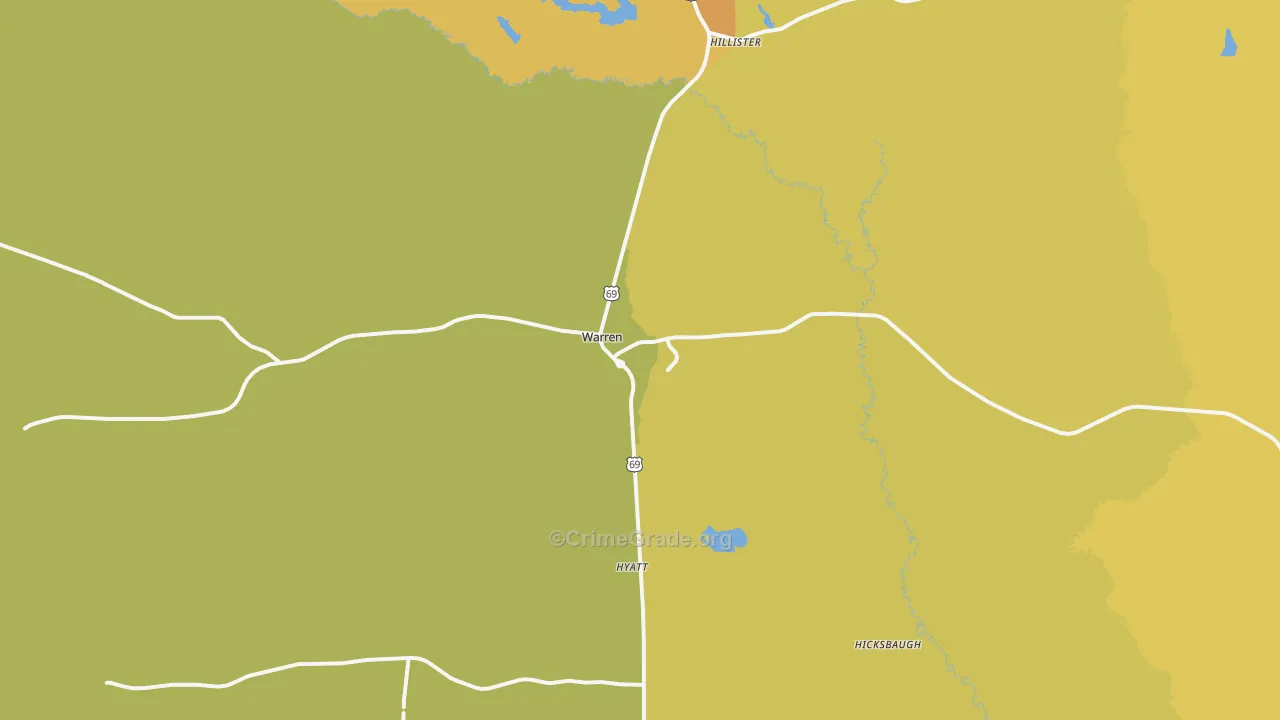 Warren, TX Map of Burglary Rates