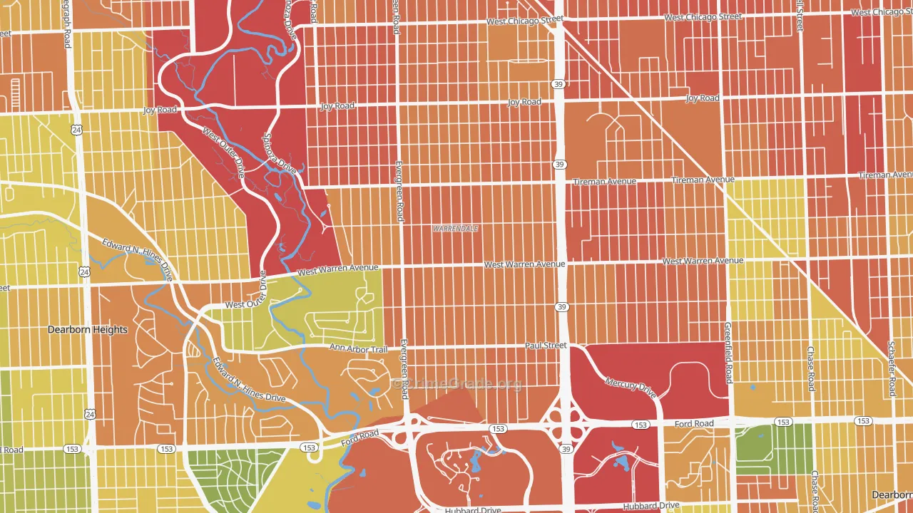 Warrendale, Detroit, MI Map of Burglary Rates