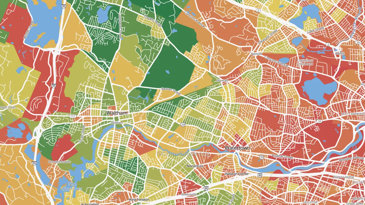 Warrendale, Waltham, MA Map of Burglary Rates