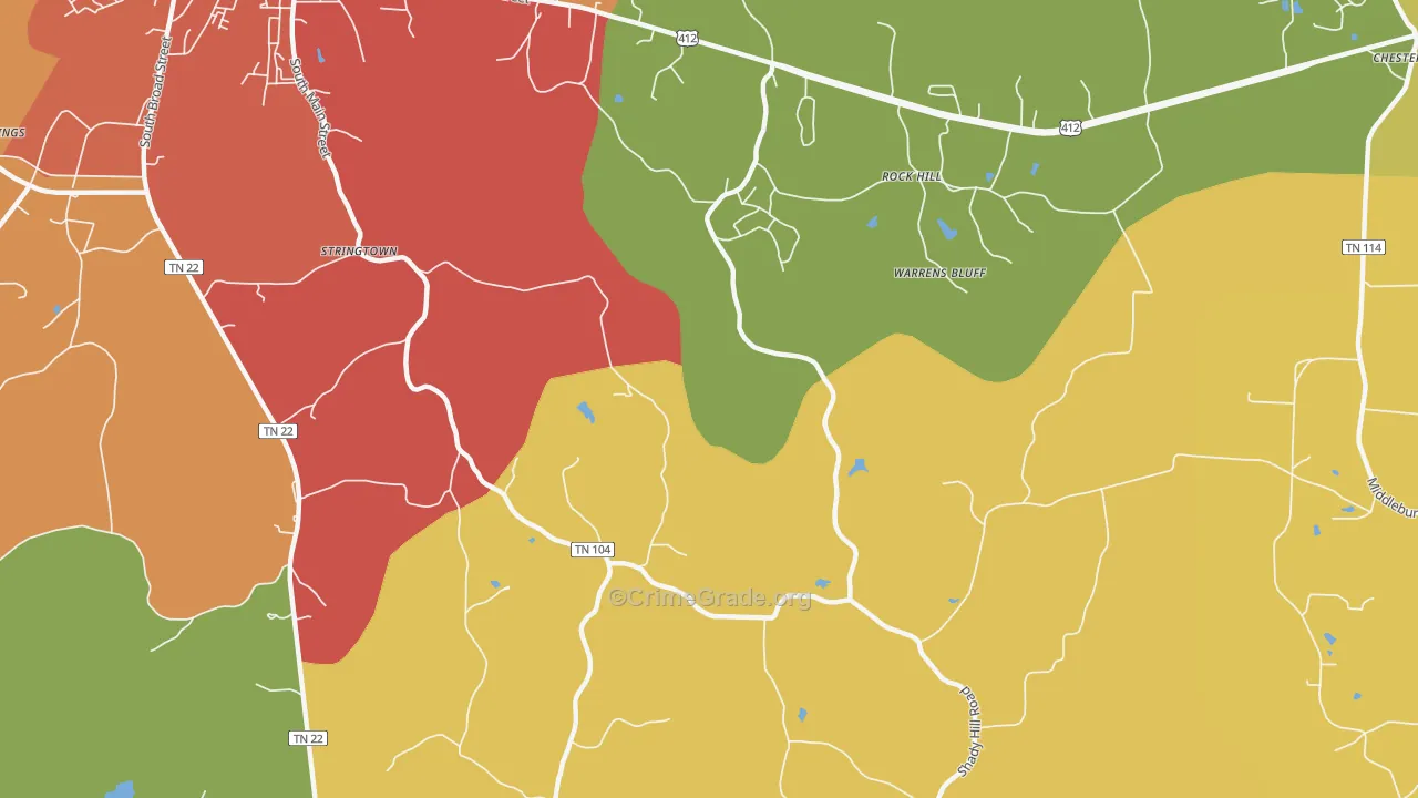 Warrens Bluff, TN Map of Burglary Rates