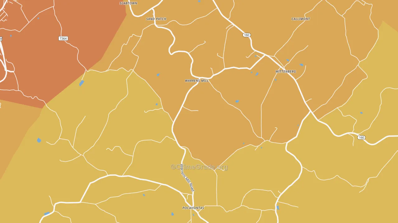 Warrens Mill, PA Map of Burglary Rates