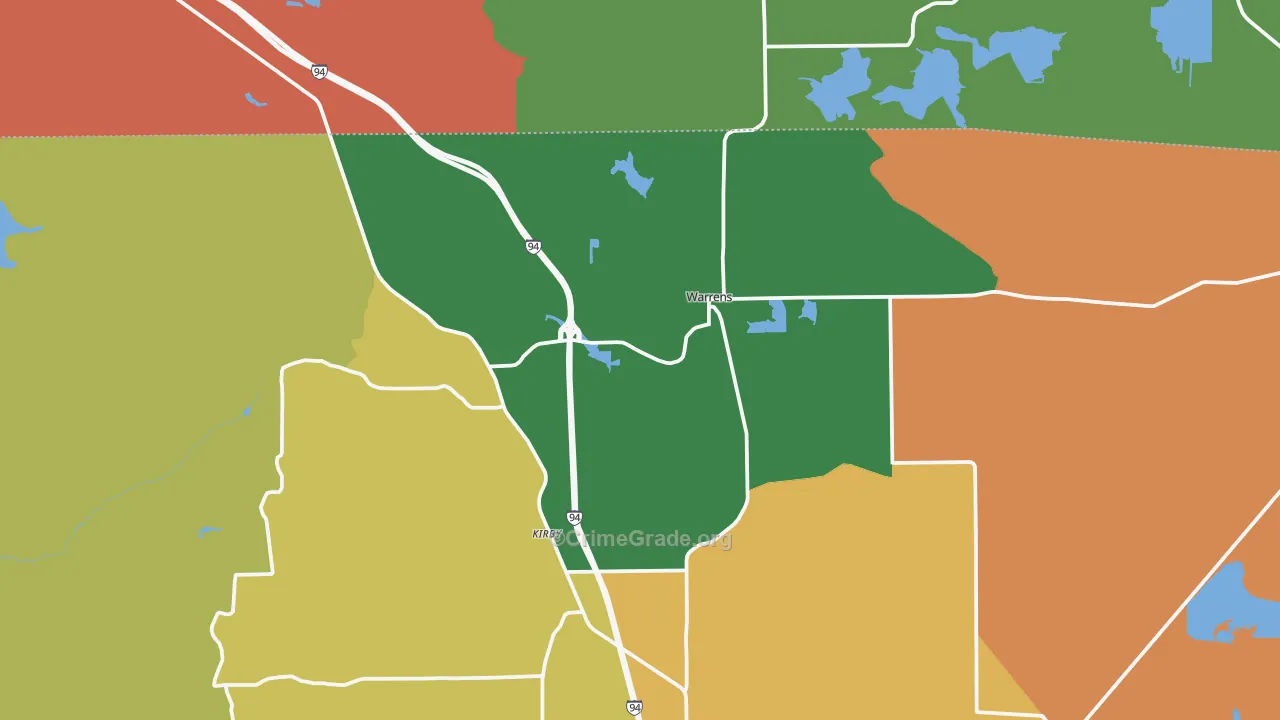 Warrens, WI Map of Burglary Rates