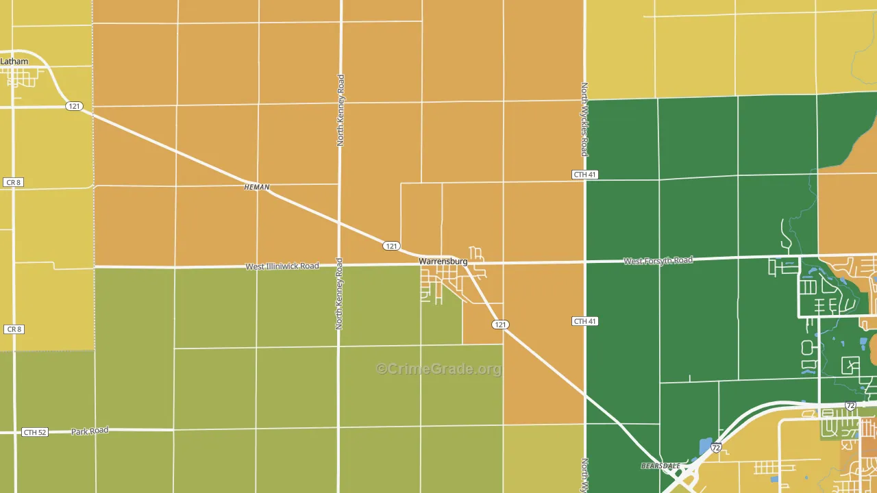 Warrensburg, IL Map of Burglary Rates