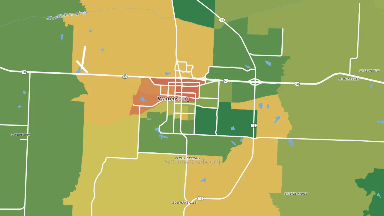 Warrensburg, MO Map of Burglary Rates