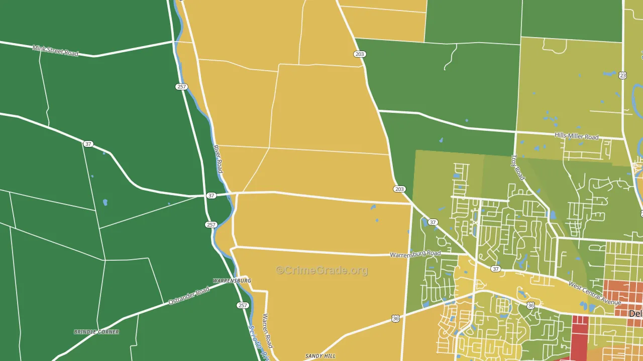 Warrensburg, OH Map of Burglary Rates
