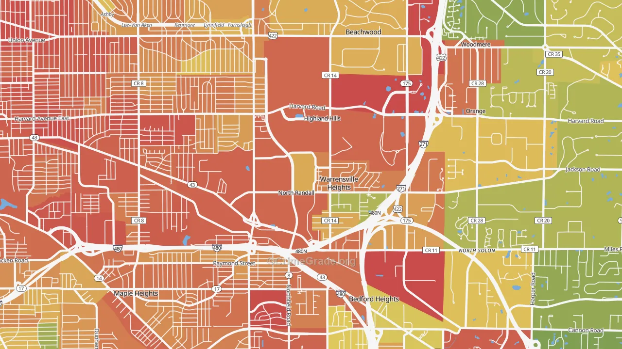 Warrensville Heights, OH Map of Burglary Rates