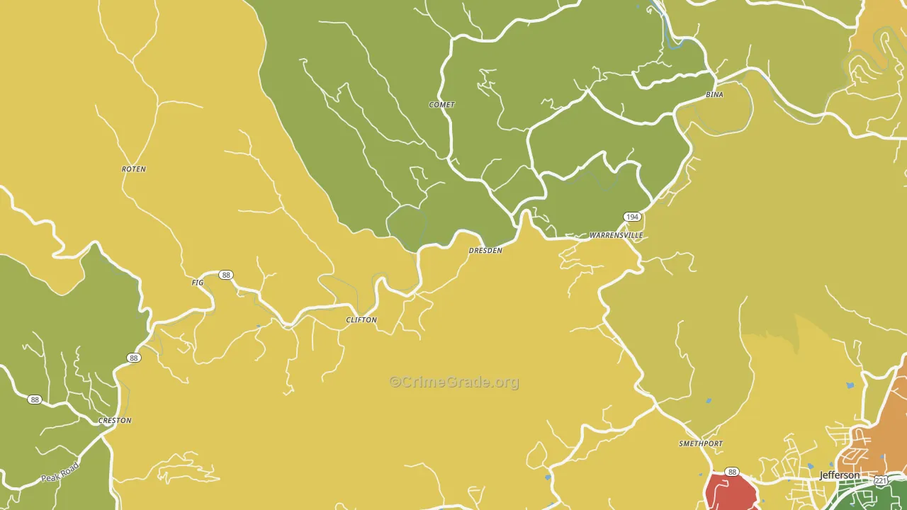 Warrensville, NC Map of Burglary Rates