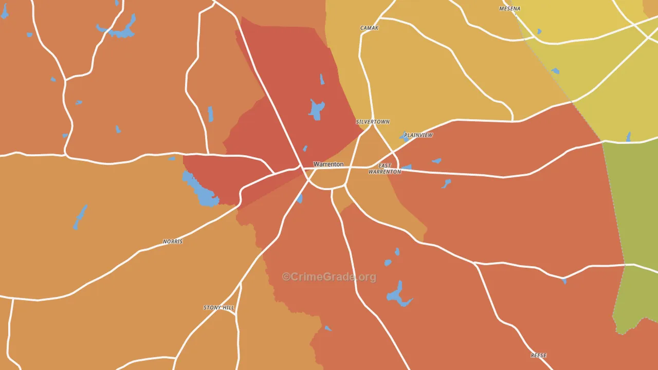 Warrenton, GA Map of Burglary Rates