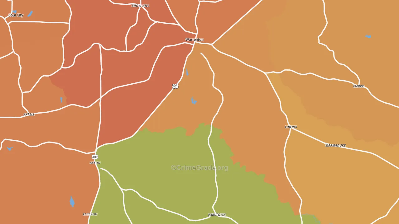 Warrenton, NC Map of Burglary Rates