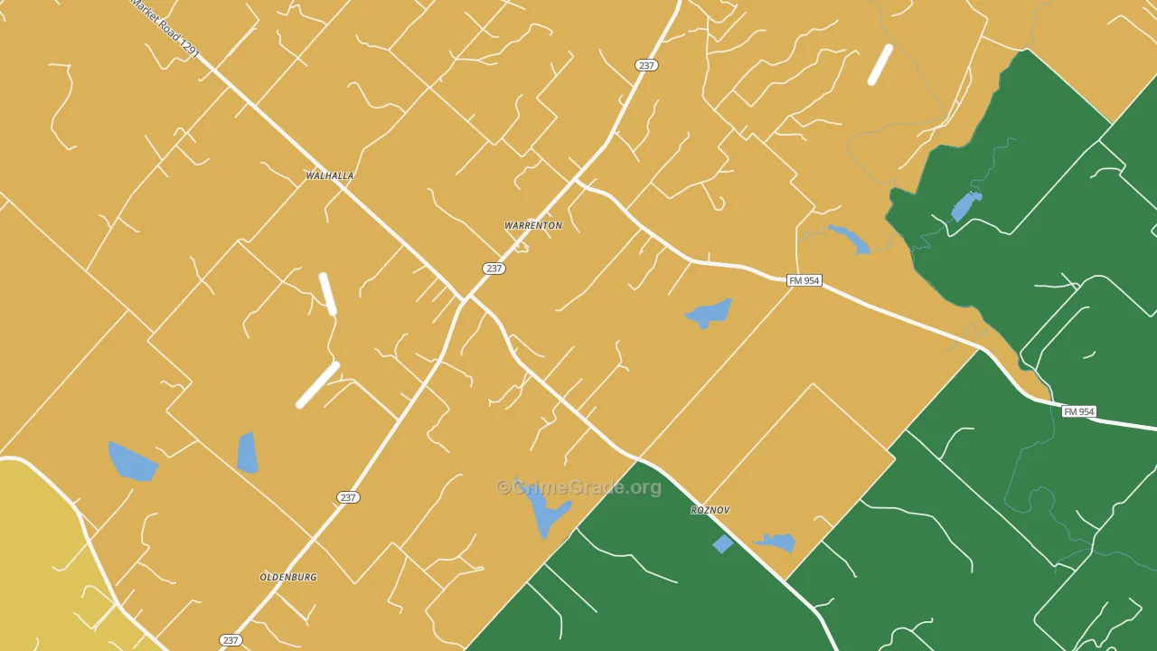 Warrenton, TX Map of Burglary Rates
