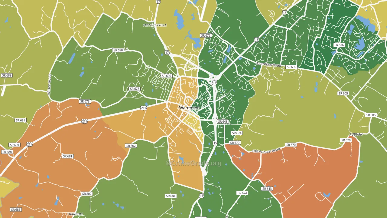 Warrenton, VA Map of Burglary Rates